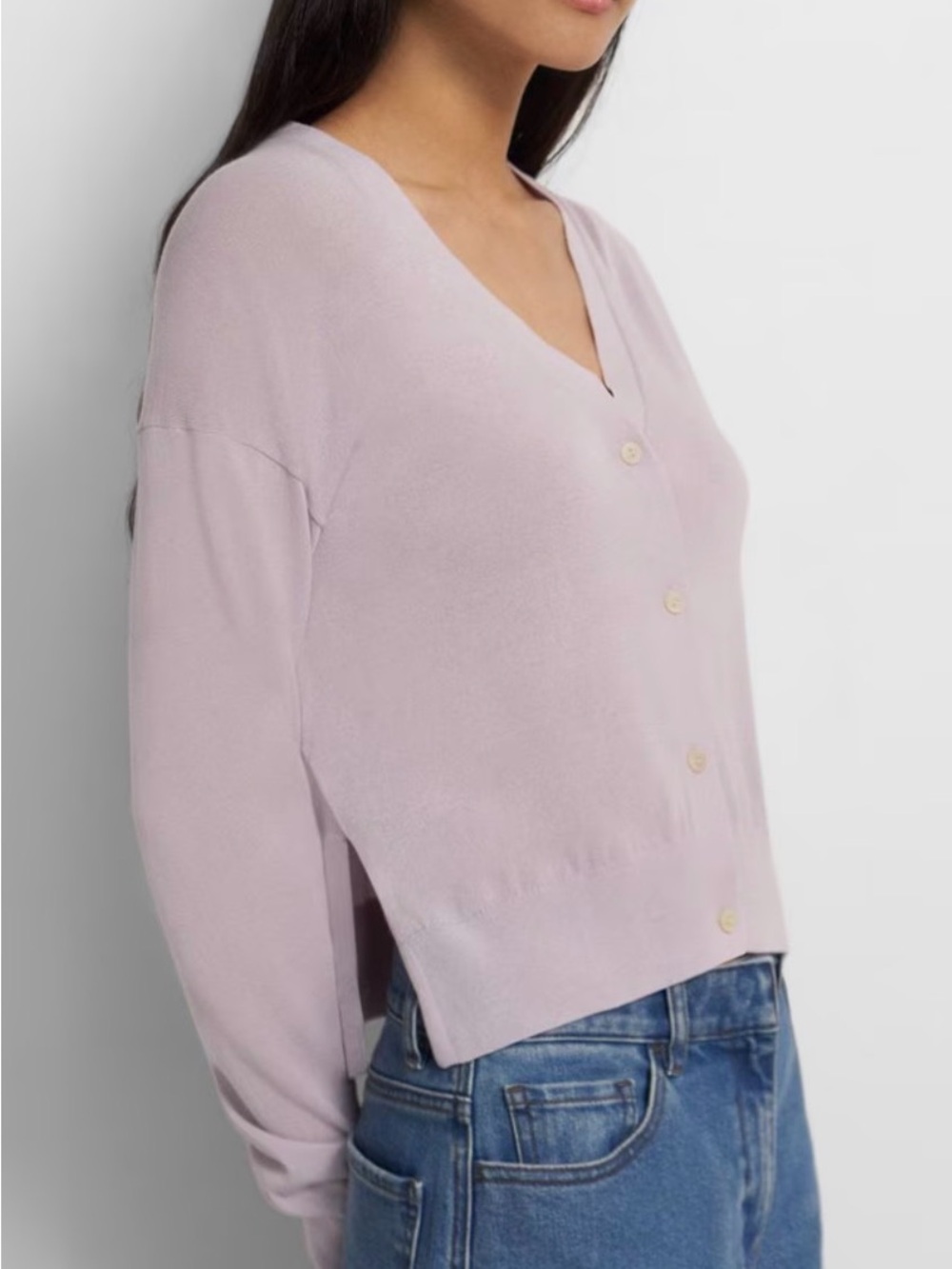 Women’s Theory V-Neck Lightweight Lilac Cardigan in Cotton Blend Size Medium